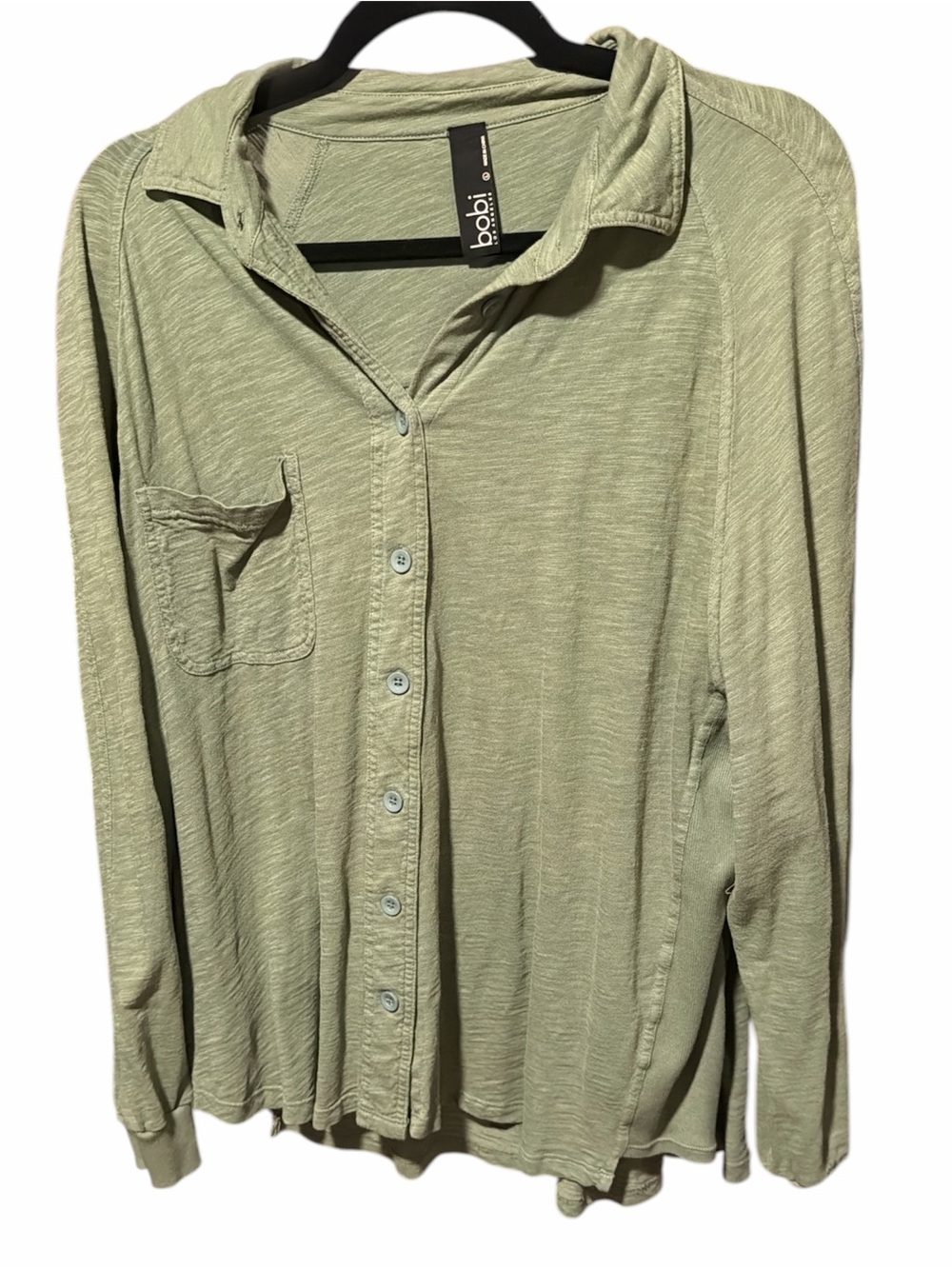bobi Light Sage Green Button-Down Long Sleeve Shirt